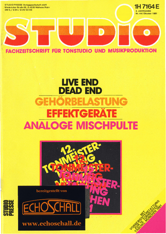 [Translate to Englisch:] Studio Magazin Heft 44-Gehörbelastung in Tonstudios-Live End Dead End