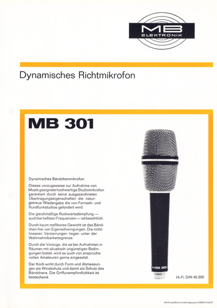 Mikrofonbau MB Elektronik Prospekt MB301 Bändchenmikrofon deutsch