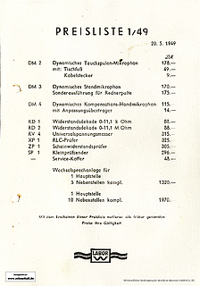 Sennheiser Labor W Preisliste 1949 deutsch