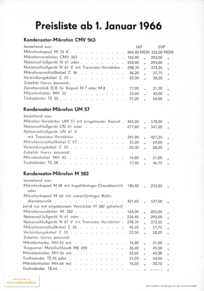 Neumann Gefell Preisliste 1966 deutsch