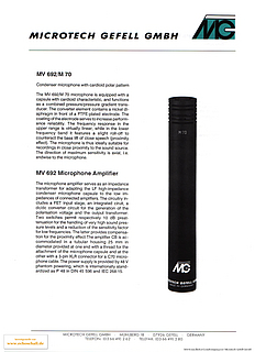 Microtech Gefell Brochure MV692/M70 Microphone english