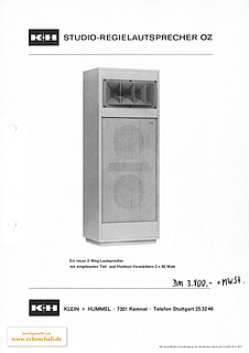 Klein + Hummel Prospekt OZ Studio-Regielautsprecher 1971 deutsch