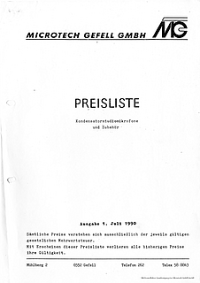 Microtech Gefell Preisliste Mikrofone 1990 deutsch