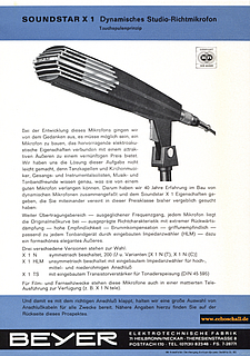 Beyer Dynamic Prospekt Soundstar X1 Tauchspulenmikrofon 1968