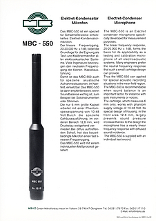 MBHO Prospekt MBC550 Messmikrofon 1994 deutsch english