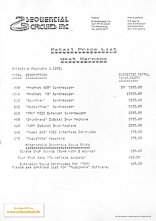Sequential Circuits Price Liste 1985 english