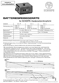 Schoeps Prospekt BZ3 BZ4 BZ5 Batteriespeisegeräte 1974 deutsch