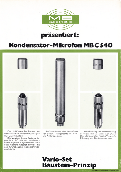 [Translate to Englisch:] Mikrofonbau MB Elektronik Prospekt MBC540 Kondensatormikrofon deutsch