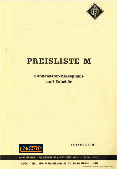 Neumann Preisliste Mikrofone 1964 deutsch