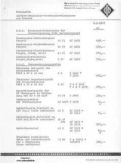Neumann Preisliste fet70 Mikrofone Tonaderspeisung September 1967 deutsch