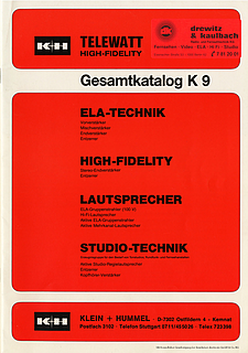 Klein + Hummel Katalog Telewatt K9 1985 deutsch