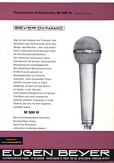 Beyer Dynamic Prospekt M500N Bühnen-Bändchenmikrofon 1969 deutsch