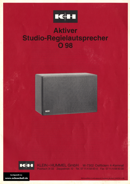 Klein + Hummel Prospekt O98 Studio-Regielautsprecher 1992 deutsch