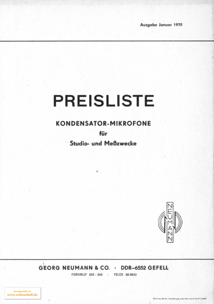 Neumann Gefell Preisliste 1970 deutsch