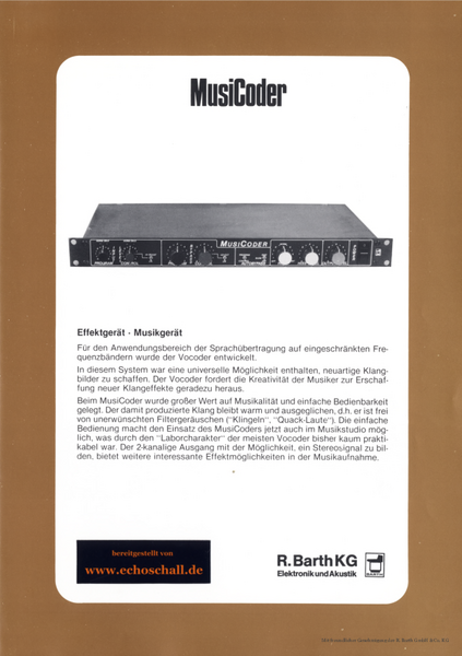 Barth Prospekt MusiCoder Vocoder deutsch