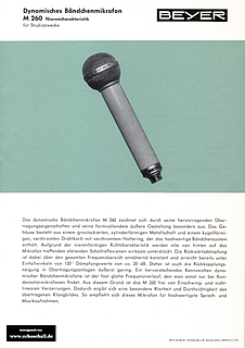 Beyer Prospekt M260 Bändchenmikrofon 1963 deutsch