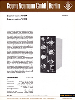 Neumann Prospekt W491A W491B Aktive Entzerrer 1983 deutsch