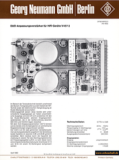 Neumann Prospekt V457-2 Duo-Anpassungsverstärker für HiFi-Geräte 1980 deutsch