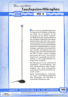 Sennheiser (Labor W) Prospekt MD3 Standmikrofon deutsch