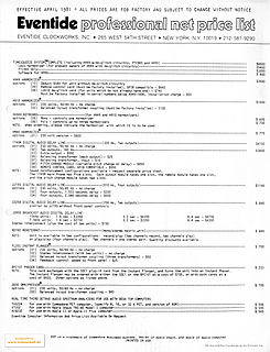 Eventide Price List 1981 english