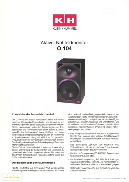 Klein + Hummel Prospekt O104 Aktiver Nahfeldmonitor 1999 deutsch