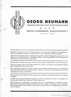 Neumann Katalog Mikrofone 1949 deutsch english français