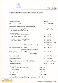 Schoeps Prospekt CMT22 Mikrofon 1964 deutsch