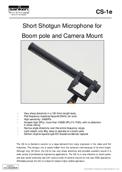 Sanken Bochure CS-1e Shotgun Microphone 2012 english