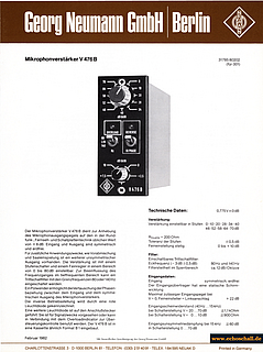 Neumann Prospekt V476B Mikrofonverstärker Mic Preamps 1982 deutsch