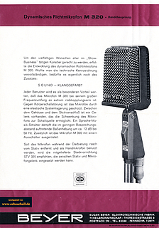 Beyer Dynamic Prospekt M320 Bändchenmikrofon deutsch