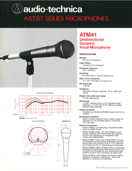Audio Technica Brochure ATM41 Microphone 1980 english