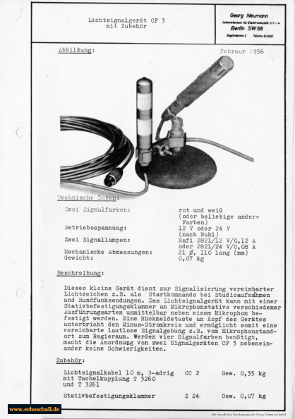 Neumann Prospekt CF3 Lichtsignalgerät 1956 deutsch