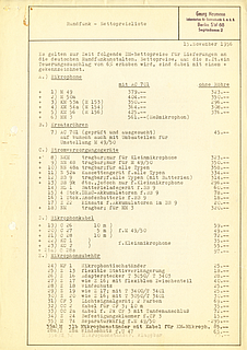 Neumann Preisliste Mikrofone Rundfunk 1956 deutsch