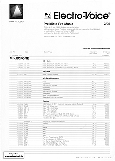Electro-Voice Preisliste 1995 deutsch