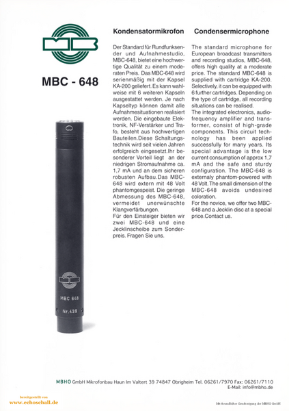 MBHO Prospekt MBC648 Mikrofonverstärker 1994 deutsch english