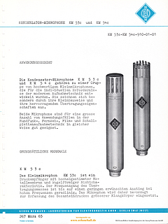 Neumann Prospekt KM53c KM54c Mikrofone 1965 deutsch